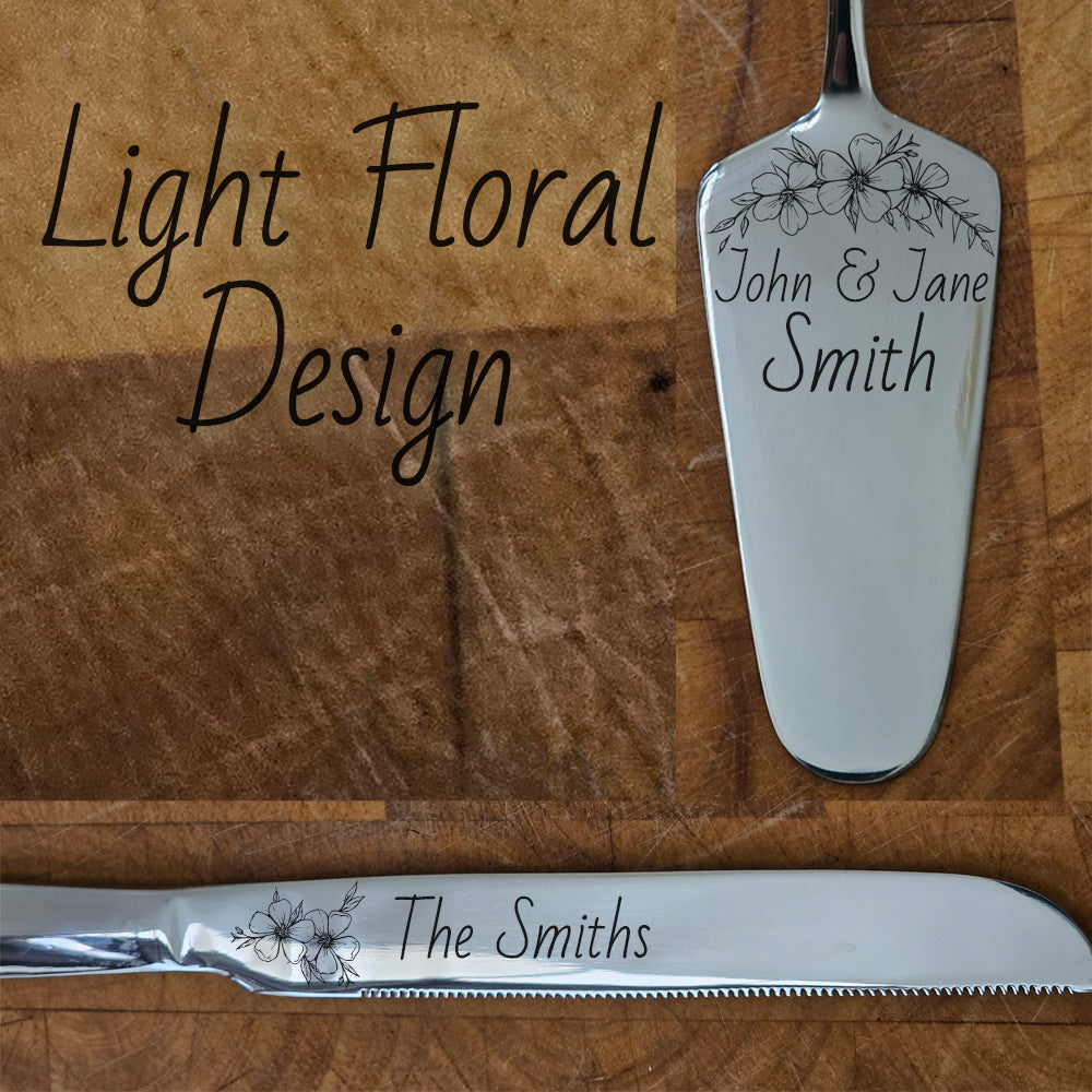 Wedding Cake Knife and Server Set with Personalised Engraving
